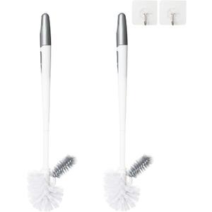 2 Pack Toilet Bowl Brush Without Holder for Bathroom, Under-Rim Double Brush Head, Long Handle Household Cleaning Brushes Set (2 Pack Grey Brush Without Holder)