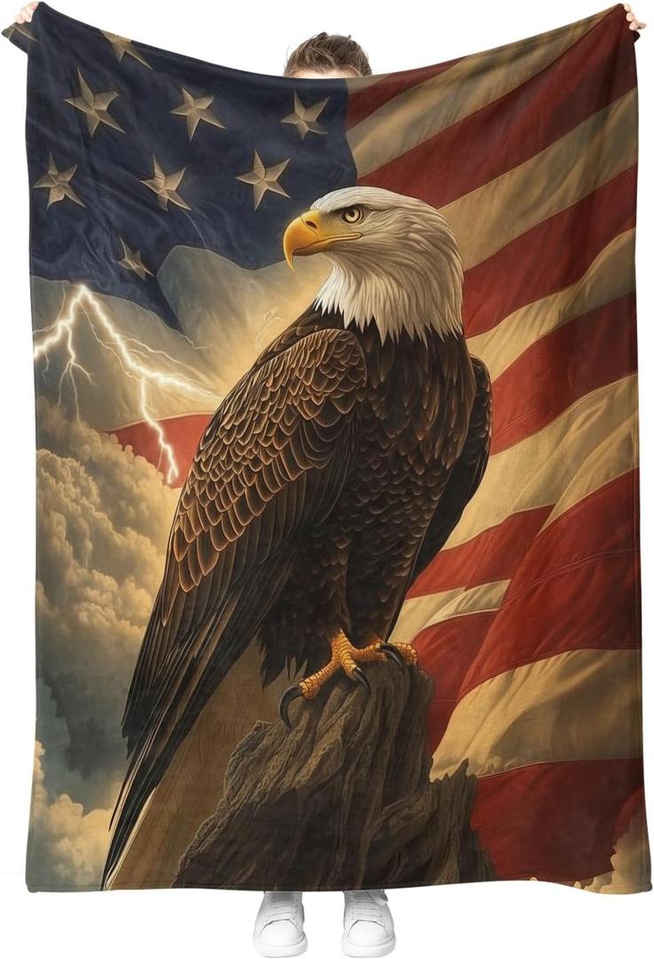 American Flag Eagle Blanket US Flag Gifts for Men Women Boys Girls Stars United States Flag Independence Day Patriotic Decor Dad Husband Son Christmas Throw Blankets 50"x60"