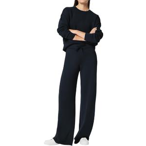 SuperPrity Womens 2 Piece Outfits Sweatsuit Set Sweatshirt Wide Leg Sweatpants Tracksuit Matching Sweat Lounge Set 2024 Fall (X-Small, Navy Blue)