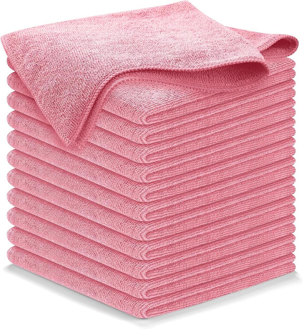 USANOOKS Microfiber Cleaning Cloth Light Pink - 12 Pcs 12.5"x12.5" - High Performance - 1200 Washes, Ultra Absorbent Towels Weave Grime & Liquid for Streak-Free Mirror Shine - Car Washing Cloth