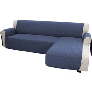 Easy-Going Slipcover for L-Shape & Sectional Couches - Reversible Chaise Lounge Cover - Dog & Cat-Proof Furniture Protector (Large, Dark Blue)