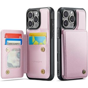 Vinich for iPhone 16 Pro 6.3" Wallet Case with Card Holder, RFID Blocking Credit Slots Kickstand Shockproof Phone Cover for Women Men, Rose Gold