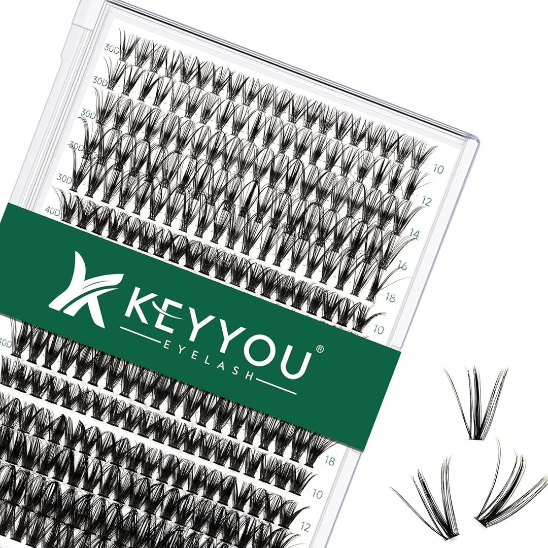 Lash Clusters 300pcs Individual Lashes 30D+40D+50D 0.07C Curl 10-18MIX DIY Eyelash Extension KEYYOU Large Tray Volume Soft&Natural Eyelash Clusters(30D+40D+50D-0.07C,10-18MIX）
