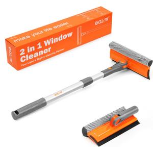 eazer Professional Window Squeegee, 2-in-1 Rotatable Squeegee for Window Cleaning Kit, Window Cleaner Tool, Window Washing Equipment Kit with Extension Pole (20''-30'') for Shower/Windshield - 2 Head