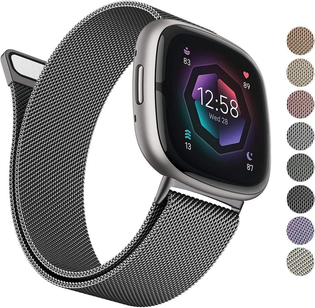 Metal Band Compatible with Fitbit Sense 2 /Sense Bands/Versa 4 / Versa 3 Bands Women Men, Stainless Steel Mesh Loop Strap for Fitbit Sense 2/Sense/Versa 4/Versa 3 Smart Watch (Small,Space Gray)