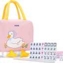drizzle Pink 24mm Travel Mahjong Game Set Mini Duck - 0.9" Portable 144 Tiles - 4Pcs Racks Melamine Material Mah-Jong Family Leisure Time 2.76 Pounds -