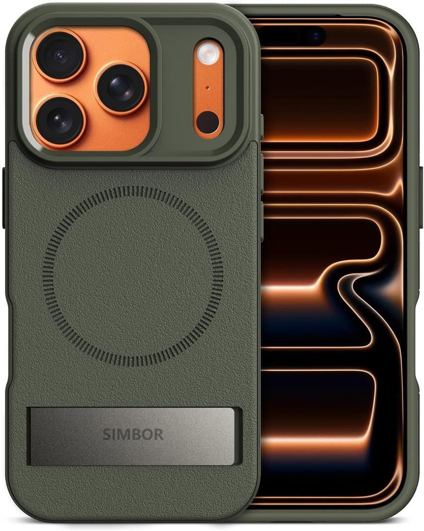 SIMBOR Magnetic for iPhone 17 Pro Case with Stand[Compatible with MagSafe] Slim Invisible Kickstand, Protective Anti-Fingerprint Phone Cove for iPhone 17 Pro Case 6.3", Green