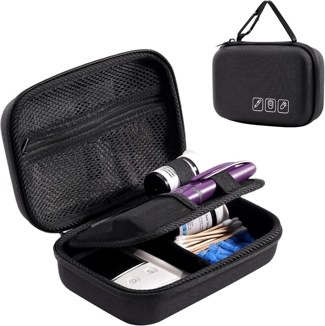 ProCase Diabetic Supplies Hard Travel Case, Diabetes Storage Bag for Glucose Meter, Insulin Pen, Blood Sugar Test Strips, Syringe, Needles and More Kits, Diabetic Care Kits Organizer Holder -Black
