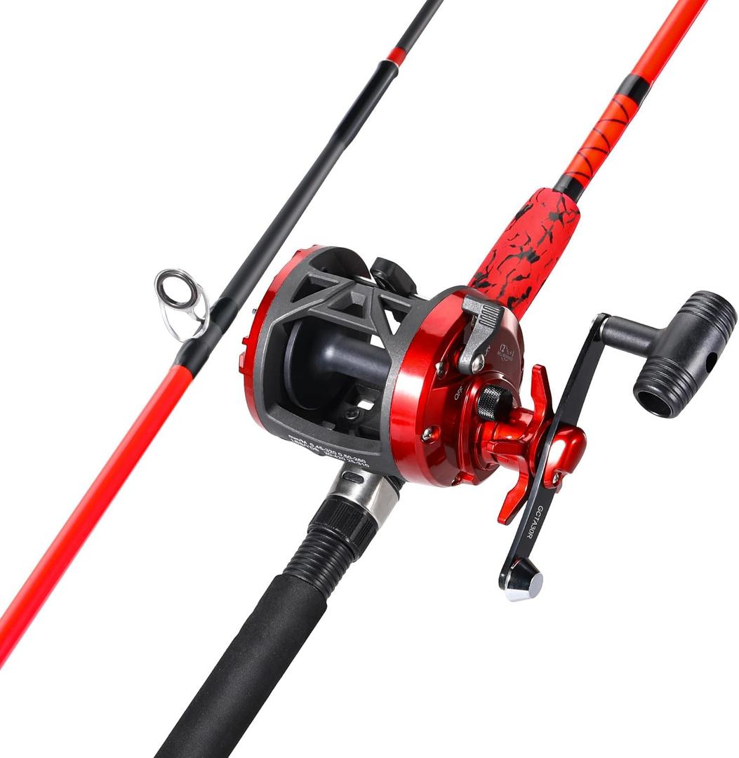 Sougayilang Conventional Reel and Fiberglass Fishing Rod Combo, Medium Heavy for Catfish Angling (Red-6FT-3000)