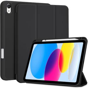 ProCase for iPad (A16) 11th Generation 11 Inch 2025/ iPad 10th Generation 10.9 Inch 2022 Case with Pencil Holder, Hybrid Cover with Soft TPU Back, Supports Touch ID, Auto Wake/Sleep -Black