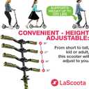 LaScoota Kick Scooter for Kids Ages 6+, Teens & Adults, Large 8" Sturdy Urethane Wheels. Adjustable Handlebar, Lightweight, Foldable, 220lbs Max Load