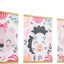 OlliBolli Safari Nursery Decor (3 Pack) - Jungle Baby Wall Decor For Nursery - Boho Safari Wall Art for Boys & Girls - Ready To Hang Design - Woodland Animal Banners (Pink)