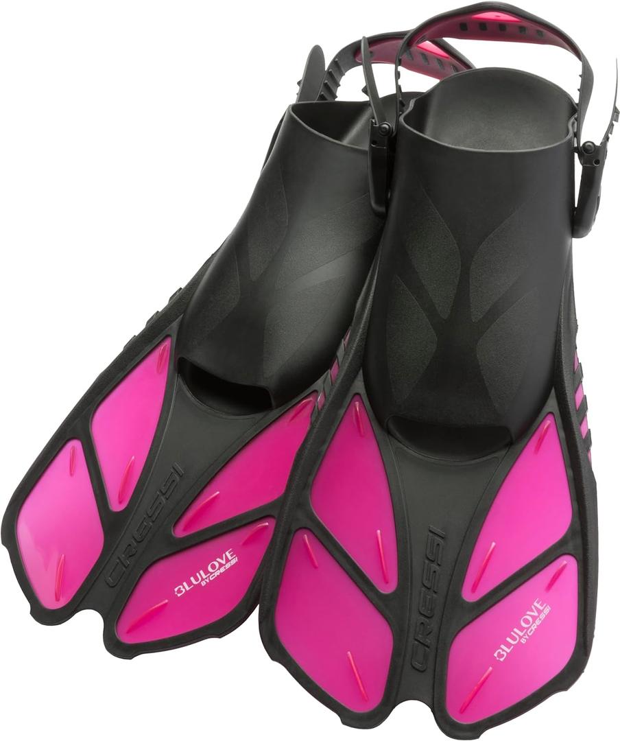 Cressi Adult Short Adjustable Swim Fins with UltraResistant Buckles, Very Light - Ideal for Traveling | Bonete: Designed in Italy (L/XL | US Man 9/13 | US Lady 10/14 | EU 42/47, Translucent Pink)