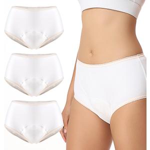 Carer Incontinence Underwear for Women 3 Pack Womens Incontinence Briefs Washable Reusable Leak Proof Underwear for Women Incontinence Panties Leak Protection (White, X-Large)