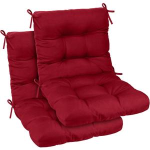 Tufted High Back Chair Cushions Set of 2, 42''x21'' Outdoor Seat and Back Chairs Cushions for Patio Furniture, Water Resistant Patio Tufted Replacement Cushion Rocking Seat Pads with Ties (Red)