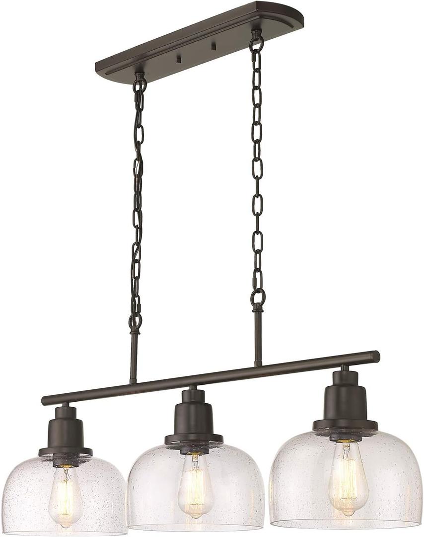 EAPUDUN 3-Light Kitchen Island Light, 35.4" Farmhouse Chandelier for Dining Room Pool Table Pendant Light, Black Finish with Seeded Bubble Glass, PDA1125-ORB