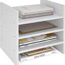 Ballucci 4-Tier Paper Sorter and File Organizer for Desk, Wood Mail Sorter, Fits into IKEA Kalax and ClosetMaid Cube Storage Shelves, Paper Tray, Mail Holder Stand for Classroom, Office, White