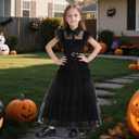 Girls Halloween Costumes Princess Kids Long Black Dress with Wig Accessories Cute Dress Up Birthday Outfits,   110 (3-4 Years)