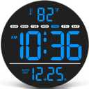 WallarGe Large Digital Wall Clock with LED Display, Electric Wall Clock with Temperature, Auto DST, Date, and Day, 5-Level Brightness for Office, Bedroom, Living Room, Classroom Dcor