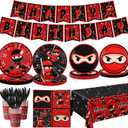 Ninja Birthday Party Decoration Tableware Set, 142pcs Plates and Napkins Supplies Include Warrior Plates Napkin Cups Tablecloth Banner for Ninja Master Birthday Decor