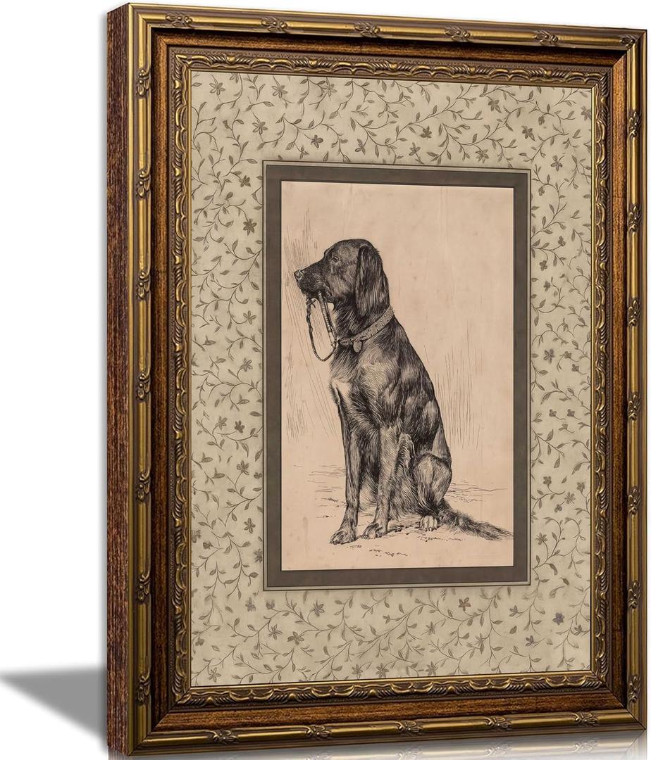 Vintage Gold Framed Wall Art Dog Sketch Wall Decor 16×24 In