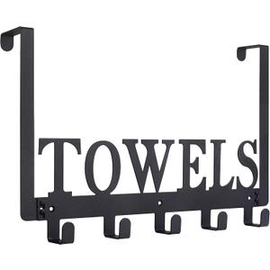 Kuhome Over The Door Hooks, Towel Holder for Bathroom, Door Mount Towel Rack Towel Hooks for Bedroom Beach Towels Bathrobe Wall Mount Hang on The Door Cabinet Cupboard Metal Sandblasted (Black)