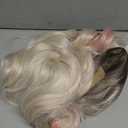 SAPPHIREWIGS Blonde Wig with Bangs Long Loose Wavy Wig Highlight Pink Hair Synthetic Heat Resistant Fiber Hair for Women Daily Party Use 26inch