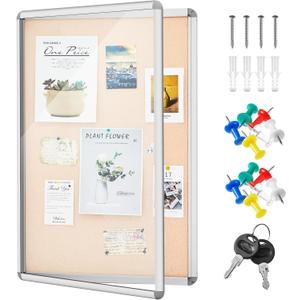 Geetery 36 x 24 Inch Enclosed Fabric Bulletin Board Tamperproof Lockable Noticeboard Fabric&Aluminium Frame Display Cases Wall-Mounted Display Case for School, Office - Secure, Durable Design(Beige)