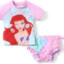Disney Princess Frozen Marvel Elsa Minnie Toddler Girl Swimsuit Tankini Bathing Suit 2 Piece Swimwear UPF 50+ Rashguard, 3T, Mermaid Ariel-pink