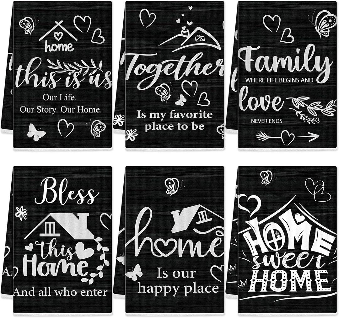 Breling Set of 6 Kitchen Towels Modern Minimalist Dish Towel Black Bathroom Decorative Farmhouse Cloths for Kitchen Bathroom Home Cooking Housewarming Gifts, 14 x 21 Inch