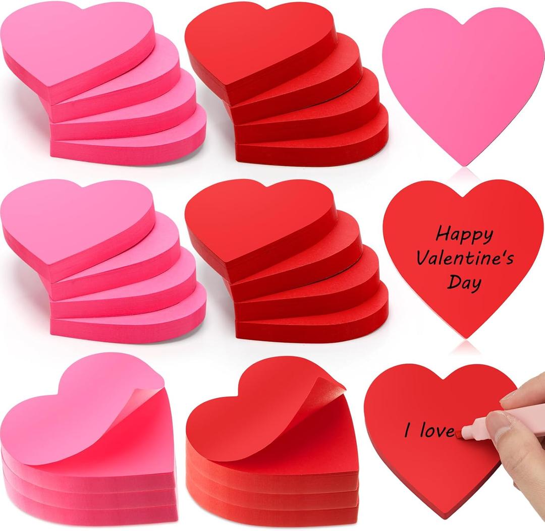 Jetec 24 Pcs Mother's Day Heart Sticky Notepads 3 x 3 Inch Bright Color Self Sticky Notes Cute Memo Pads for Men Women Wedding Birthday Party, 100 Sheets/pad (Pink and Red)