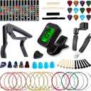 60PCS Acoustic Guitar Accessories Kit Including Guitar Strings, Tuner, Capo, 3-in-1 Restring Tool, Pick Holder, Bridge Pins, Nuts & Saddles, Finger Protector, Finger Picks, Fretboard Stickers