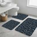 3PCS Absorbent Bath Mat, Quick Dry Non Slip Bath Rug, Navy Blue