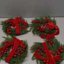 4 Pack 10 Inch Mini Christmas Wreath for Cabinets Kitchen Windows, Small Christmas Wreath with Cypress Branches Red Berried Red Bow Artificial Xmas Small Wreaths for Front Door Wall Stairs Home Decor