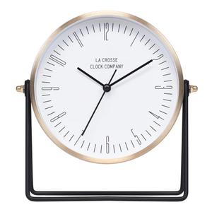 La Crosse Clock 404-3719 Stiles Swivel Tabletop Silent Sweeping Analog Quartz Metal Clock with Mirror