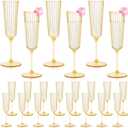 24 Pack Plastic Champagne Glasses Gold Unbreakable Ribbed Champagne Flutes Detachable 5.5 Oz Disposable Wine Stemware Glasses Toasting Cups for Wedding Baby Shower Engagement Thanksgiving Christmas