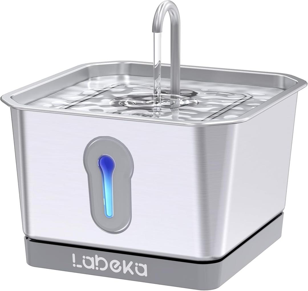 Stainless Steel Cat Water Fountain 135oz/4L:Battery Operated Wireless Cat Fountains for Drinking Indoor, Automatic Pet Water Dispenser with Ultra Quiet Pump,Multi-Filtration(2Filters)