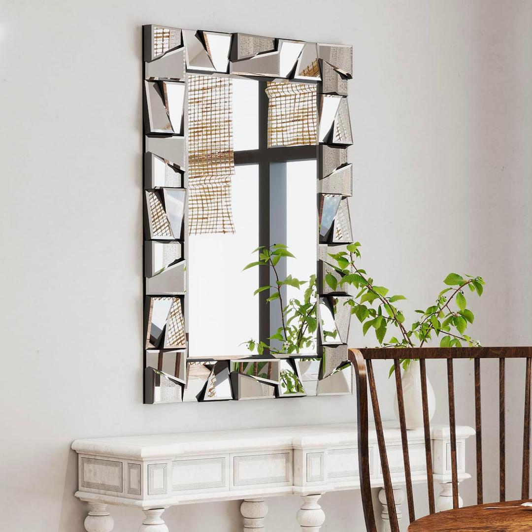 Chende Large Wall Mirrr with 3D Glass Frame, Modern Living Room Mirror for Home Decor, 40''x28'' Rectangle Decorative Mirror for Fireplace, Entryway, Dining Room