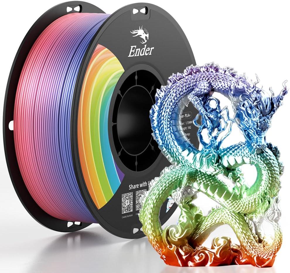 Creality 3D Printer Filament, Rainbow PLA+ Filament 1.75mm, Multicolor PLA Plus Strong Toughness Dimensional Accuracy +/- 0.03mm, PLA Pro for Most 3D Printer, 1KG Spool(2.2lbs)