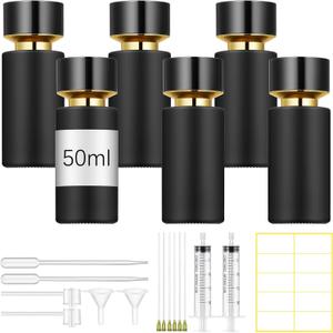 6 Pack 50 ml Glass Perfume Bottles and Refill Tools Set, Travel Perfume Atomizer Spray Bottles, Portable Empty Refillable Atomizer Decanters with Dispenser Transfer Kit (Black)