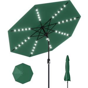GarveeLife 10 ft Patio Umbrella with Solar Lights, 8 Ribs Outdoor Market Table Umbrella with 40 LED Lights & Tilt Crank for Pool, Deck, Backyard (Dark Green)
