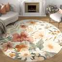 jinchan Renouveau Floral Round Rug 7ft Area Rug Indoor Circle 7' Round Washable Modern Oriental Flower Print Non Slip Carpet for Living Room Dining Room Bedroom Office Decor Pink/Grey