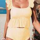 Dokotoo Two Piece Tankini Swimsuits for Women 2026 Square Neck Ruffle Cap Sleeve Bathing Suits Striped Swim Suits, Large, Yellow Stripe