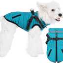 Norbi Dog Coats with Harness, Warm Dog Coat Reflective, Winter Dog Coats for Small Dogs, Adjustable Dog Jacket Vest Dog Cold Weather Coats for Small Medium Dogs, Cyan