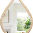 Irregular Wall Mirror Wood Frame Rustic Teardrop Wall Mirrors Decorative Irregular Mirrors for Bedroom Living Room Bathroom 16x20 Inches Natural Color