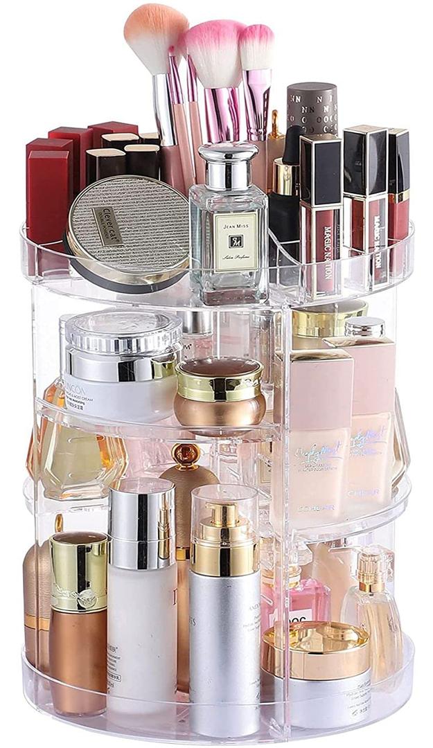 Cq acrylic Rotating Makeup Organizer,Adjustable Spinning Skincare Organizer for Vanity,Countertop,Clear Rotating Perfume Organizers,Bathroom Lazy Susan Organizer and Spin Skin Care Storage Rack,1 Pack (4 Tier No Pattern)