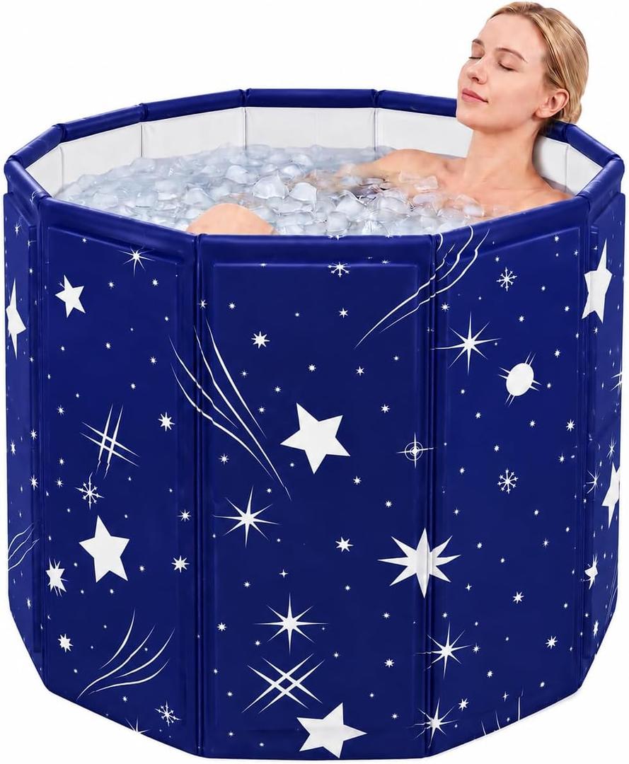 Portable Bathtub for Adults, Foldable Bathtub （31.5"L x 26"）Without Installation with Bottom Cotton Clip, Cold Plunge Tub Suitable for Bathing, Space-Saving, Starlit Sky