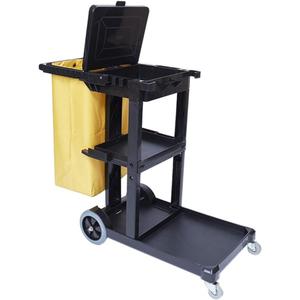 Multifunctional Utility Cart Service Storage Trolley Black Janitorial Housekeeping Cart with Lid, Multifunctional Cleaning Trolley on Wheels, for Restaurant Cleaning & Hospitality