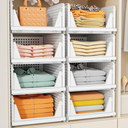 SNSLXH 5 Pack Stackable Closet Storage Basket, Multifunctional & Foldable Closet Organizer for Bathroom Kitchen Laundry Room Wardrobe Storage, Space-Saving Clothes Storage Drawer Organizer, White