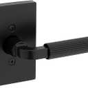 Kwikset Mirada Reeded Dummy Door Handle, Single Sided Lever for Closets, French Double Doors, and Pantry, Matte Black, Non-Turning Reversible Interior Push/Pull Lever, with Microban Protection